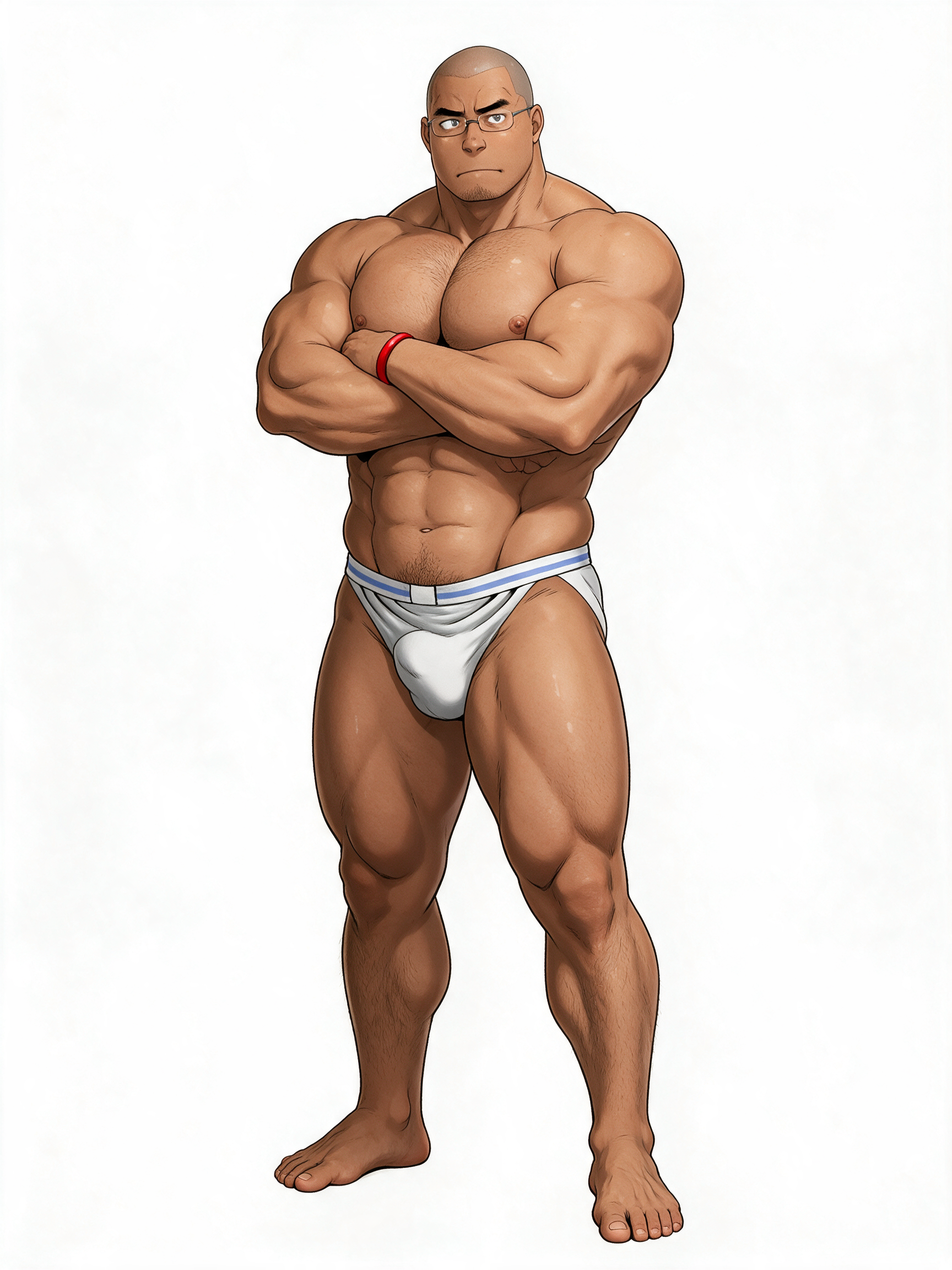 Bald man with glasses